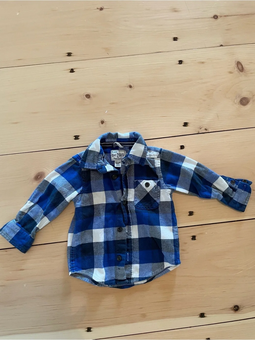 The Children's Place Blue & White Plaid Flannel Button-Down Shirt